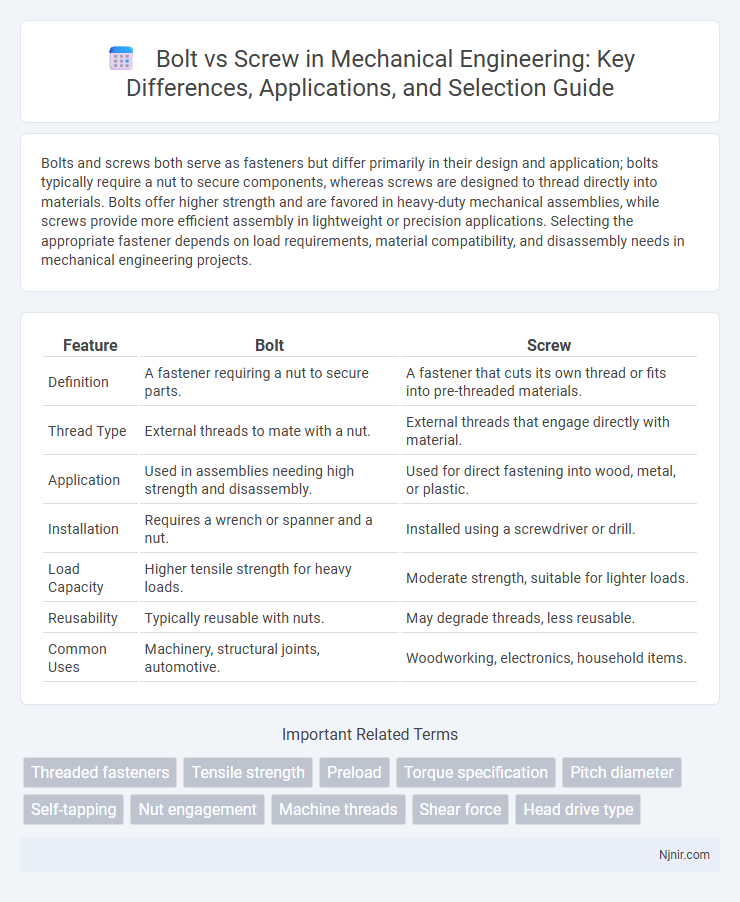 Bolt vs Screw in Mechanical Engineering: Key Differences, Applications, and Selection Guide