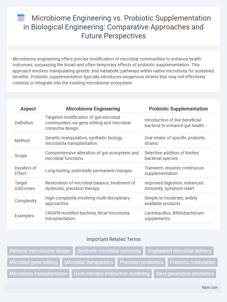 Microbiome Engineering vs. Probiotic Supplementation in Biological Engineering: Comparative Approaches and Future Perspectives