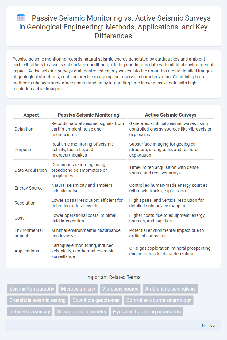 Passive Seismic Monitoring vs. Active Seismic Surveys in Geological Engineering: Methods, Applications, and Key Differences