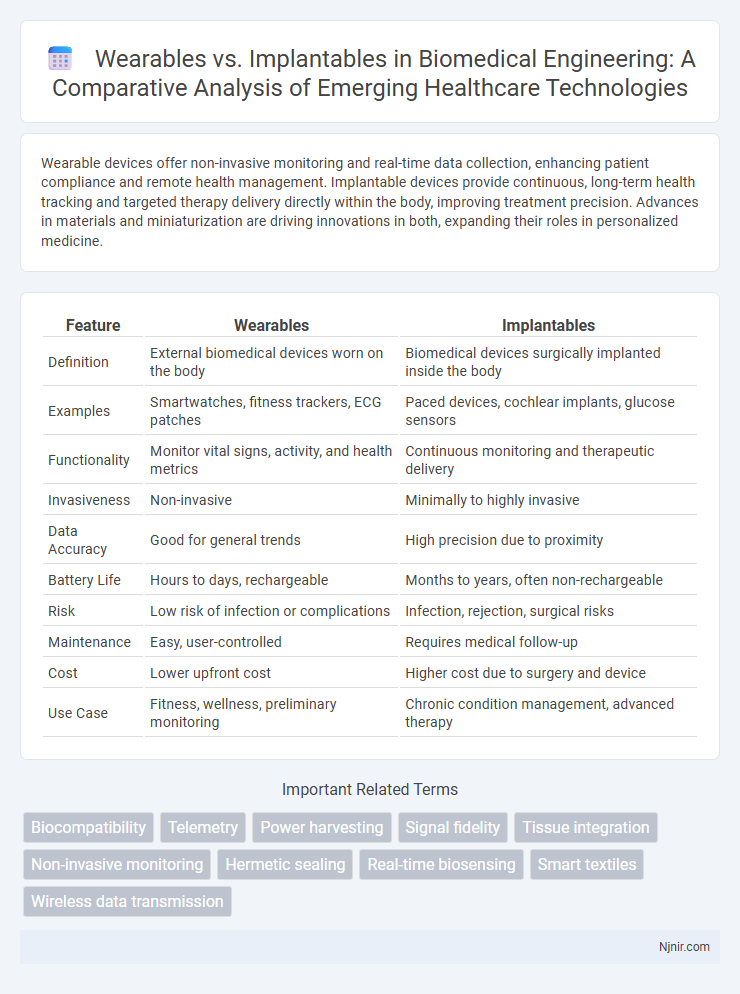Wearables vs. Implantables in Biomedical Engineering: A Comparative Analysis of Emerging Healthcare Technologies