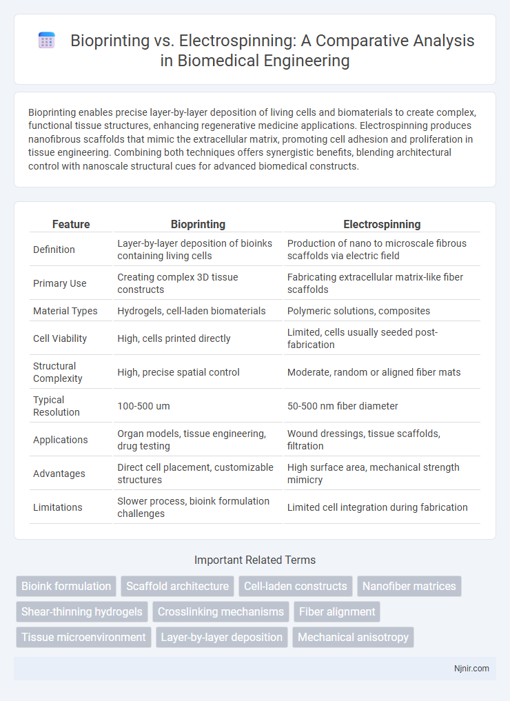 Bioprinting vs. Electrospinning: A Comparative Analysis in Biomedical Engineering