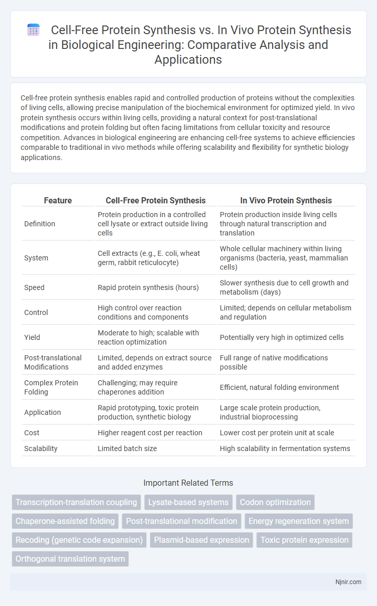Cell-Free Protein Synthesis vs. In Vivo Protein Synthesis in Biological Engineering: Comparative Analysis and Applications