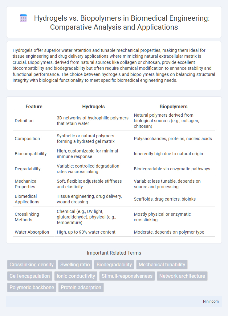 Hydrogels vs. Biopolymers in Biomedical Engineering: Comparative Analysis and Applications
