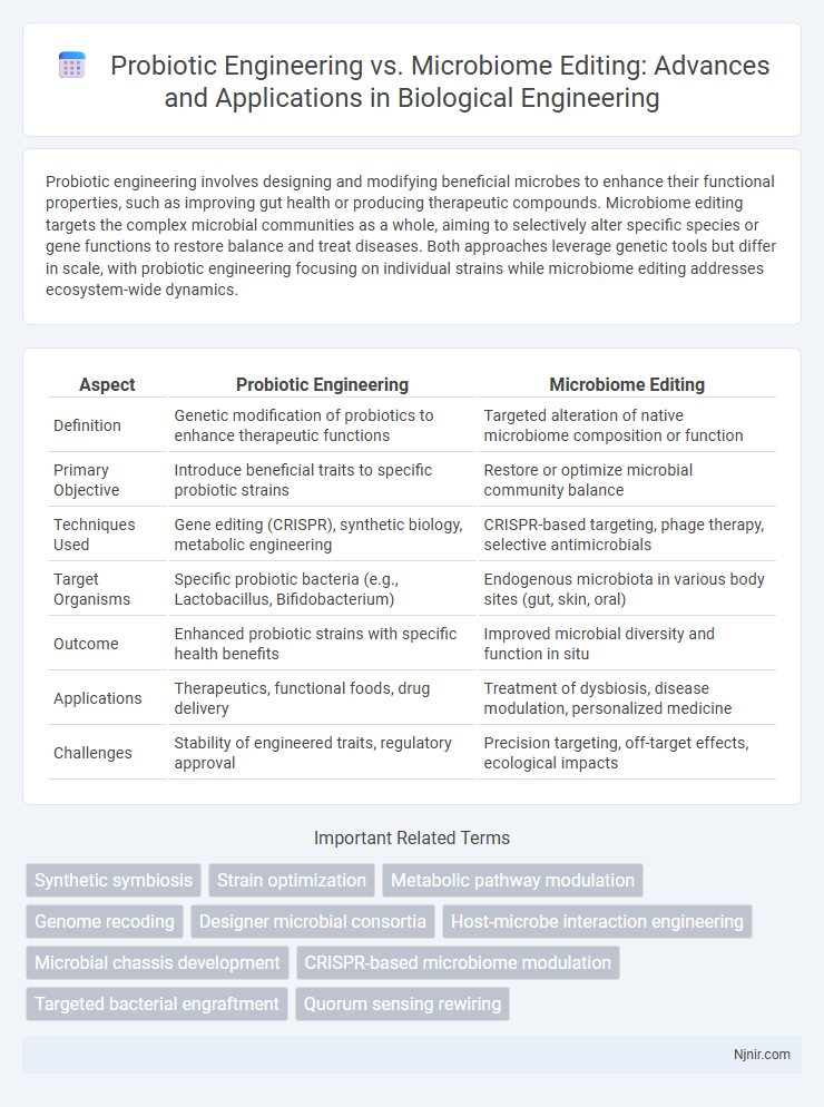 Probiotic Engineering vs. Microbiome Editing: Advances and Applications in Biological Engineering