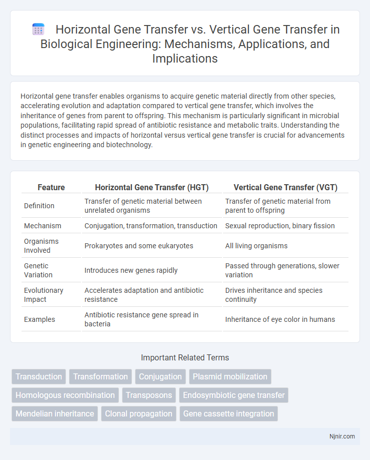 Horizontal Gene Transfer vs. Vertical Gene Transfer in Biological Engineering: Mechanisms, Applications, and Implications