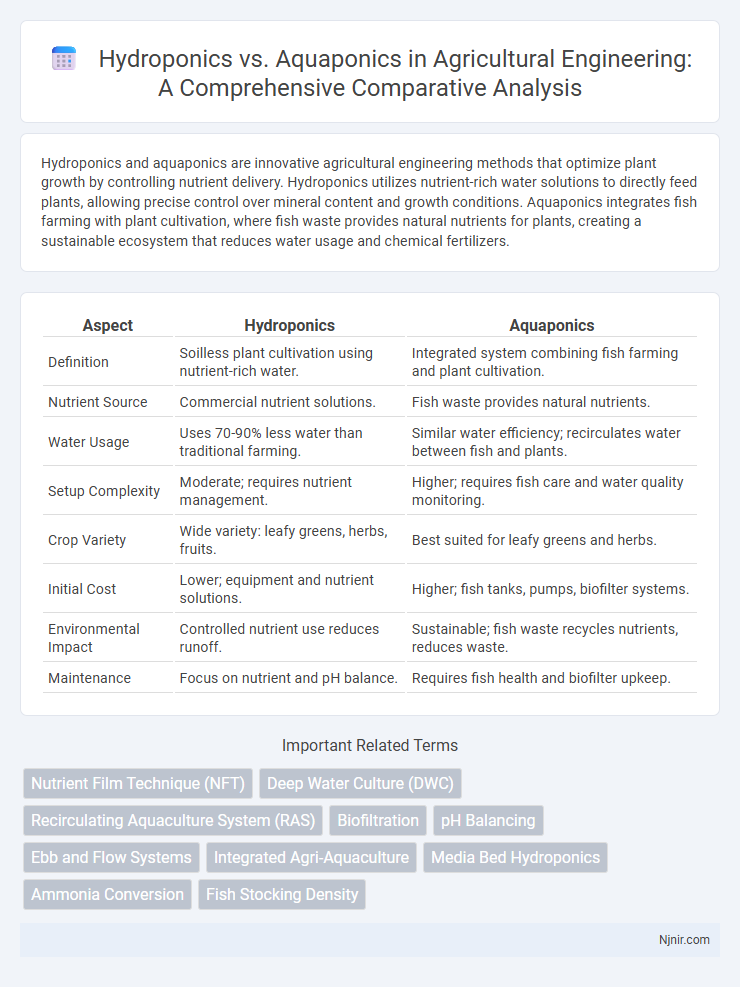 Hydroponics vs. Aquaponics in Agricultural Engineering: A Comprehensive Comparative Analysis