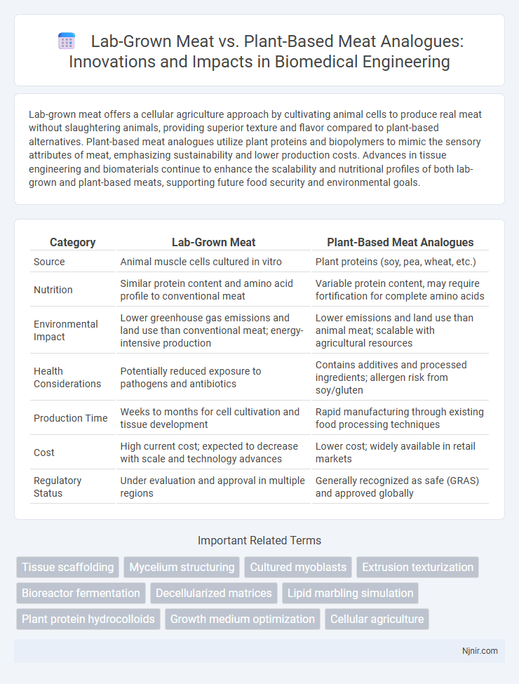 Lab-Grown Meat vs. Plant-Based Meat Analogues: Innovations and Impacts in Biomedical Engineering
