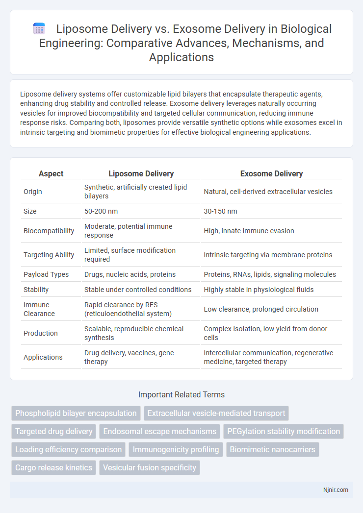 Liposome Delivery vs. Exosome Delivery in Biological Engineering: Comparative Advances, Mechanisms, and Applications