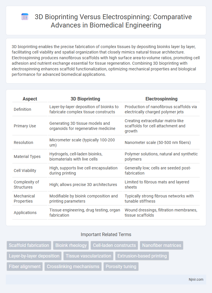 3D Bioprinting Versus Electrospinning: Comparative Advances in Biomedical Engineering