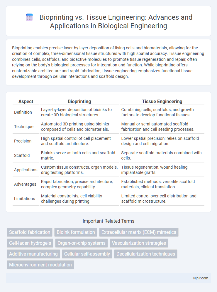 Bioprinting vs. Tissue Engineering: Advances and Applications in Biological Engineering