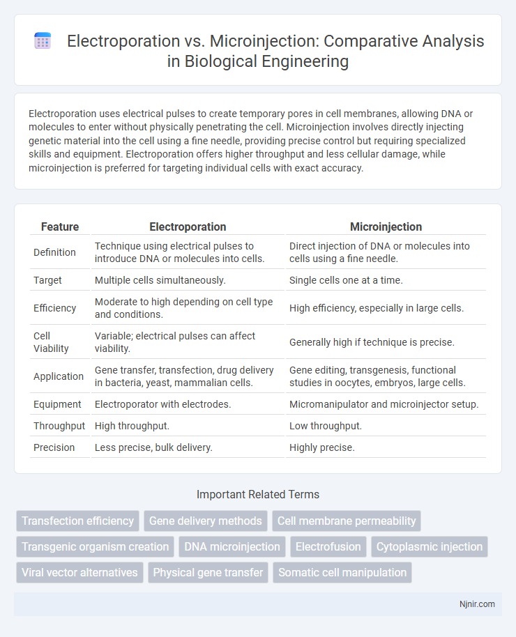 Electroporation vs. Microinjection: Comparative Analysis in Biological Engineering