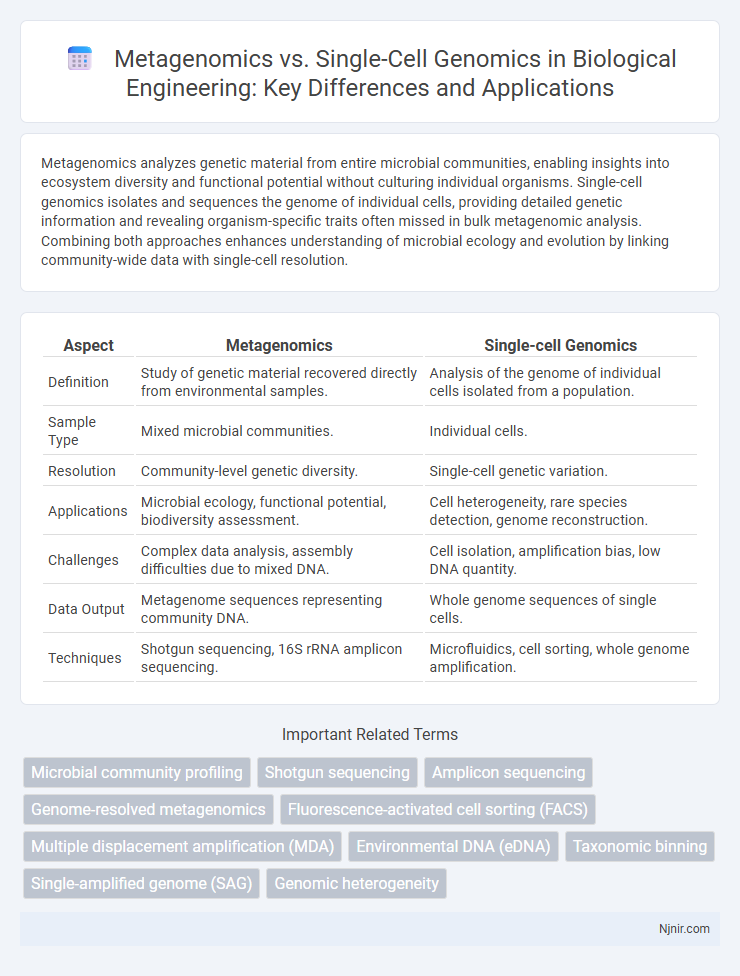 Metagenomics vs. Single-Cell Genomics in Biological Engineering: Key Differences and Applications