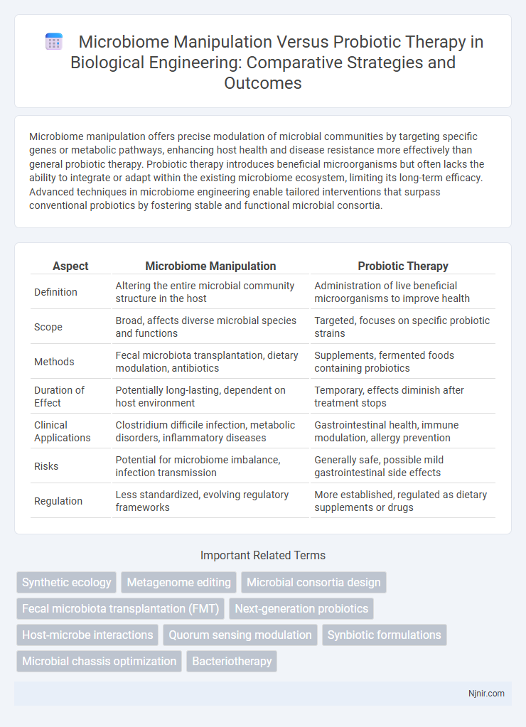 Microbiome Manipulation Versus Probiotic Therapy in Biological Engineering: Comparative Strategies and Outcomes