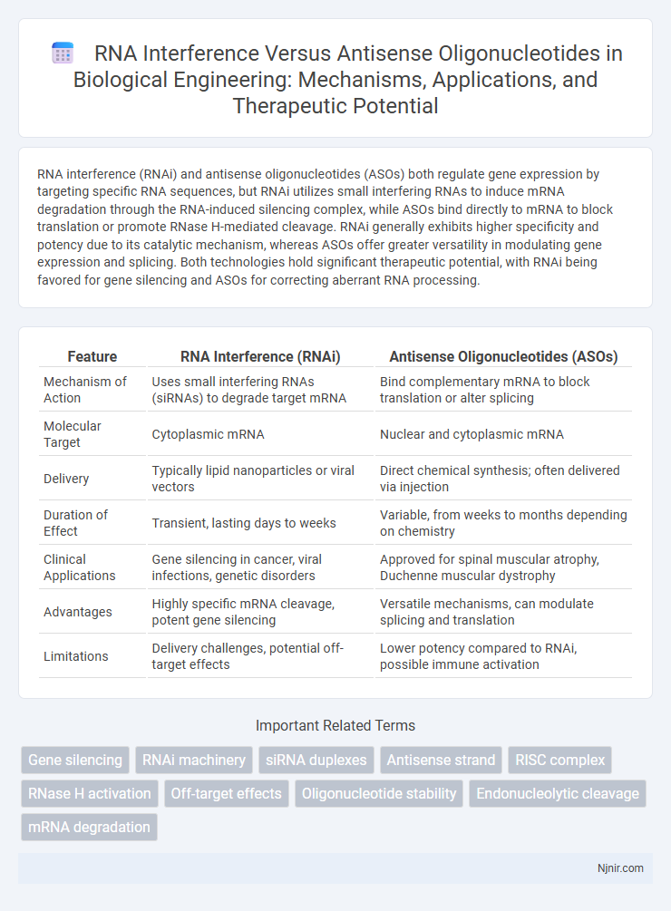 RNA Interference Versus Antisense Oligonucleotides in Biological Engineering: Mechanisms, Applications, and Therapeutic Potential