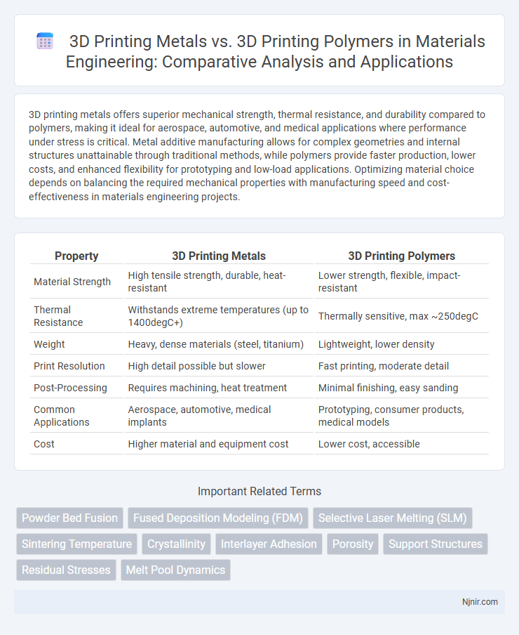 3D Printing Metals vs. 3D Printing Polymers in Materials Engineering: Comparative Analysis and Applications
