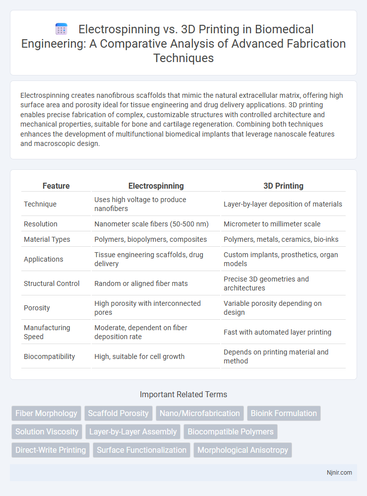 Electrospinning vs. 3D Printing in Biomedical Engineering: A Comparative Analysis of Advanced Fabrication Techniques