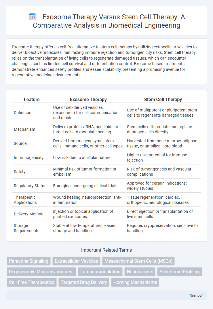 Exosome Therapy Versus Stem Cell Therapy: A Comparative Analysis in Biomedical Engineering