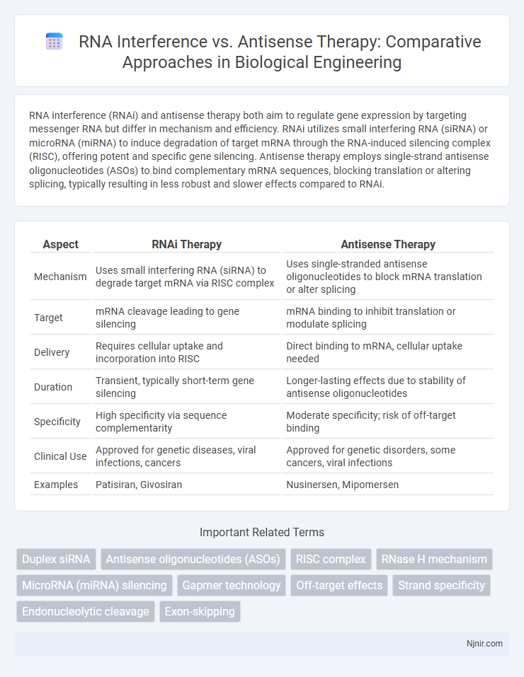 RNA Interference vs. Antisense Therapy: Comparative Approaches in Biological Engineering