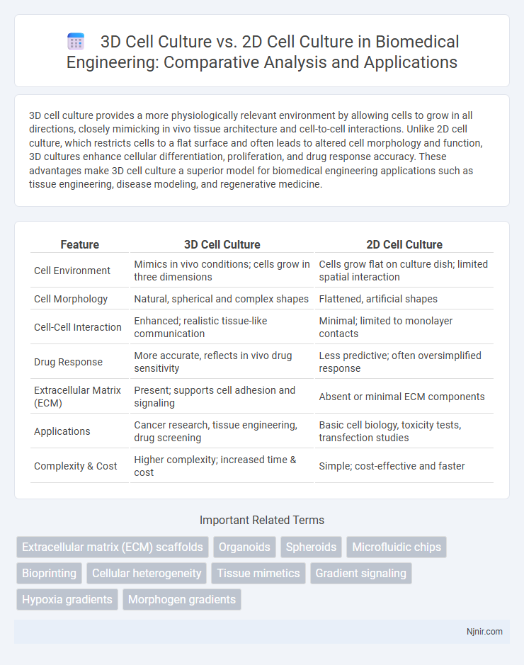 3D Cell Culture vs. 2D Cell Culture in Biomedical Engineering: Comparative Analysis and Applications