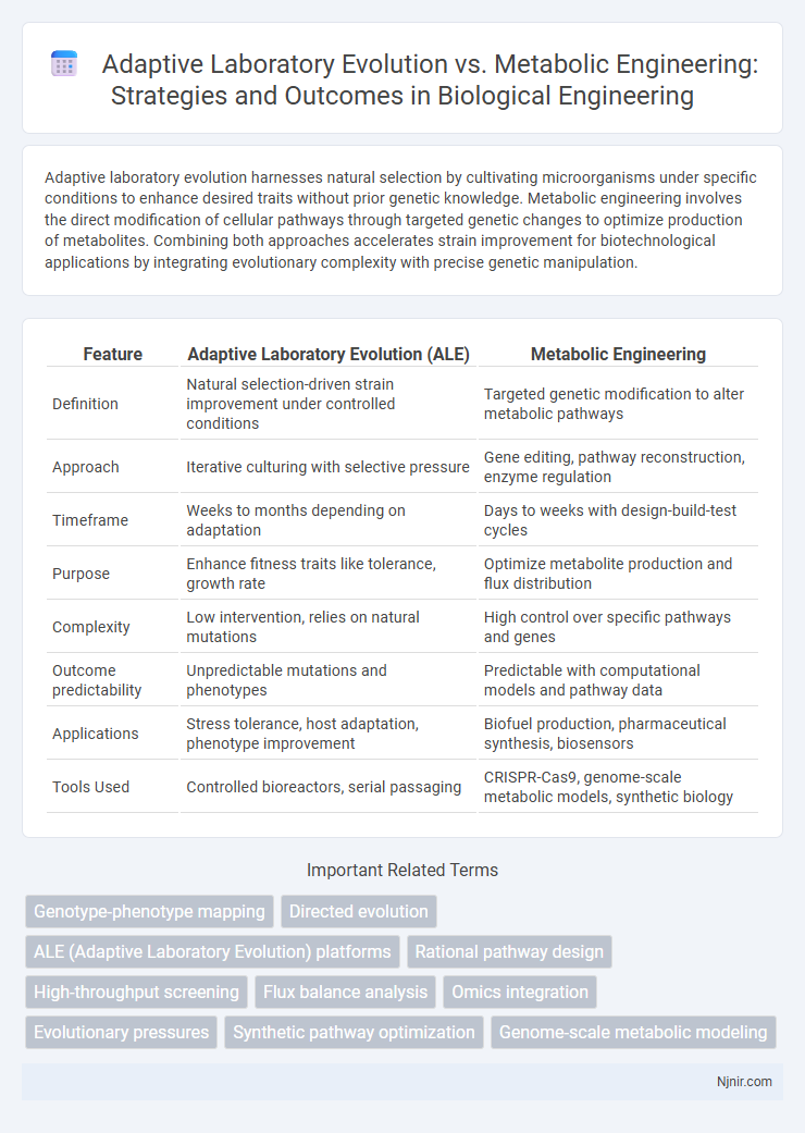 Adaptive Laboratory Evolution vs. Metabolic Engineering: Strategies and Outcomes in Biological Engineering