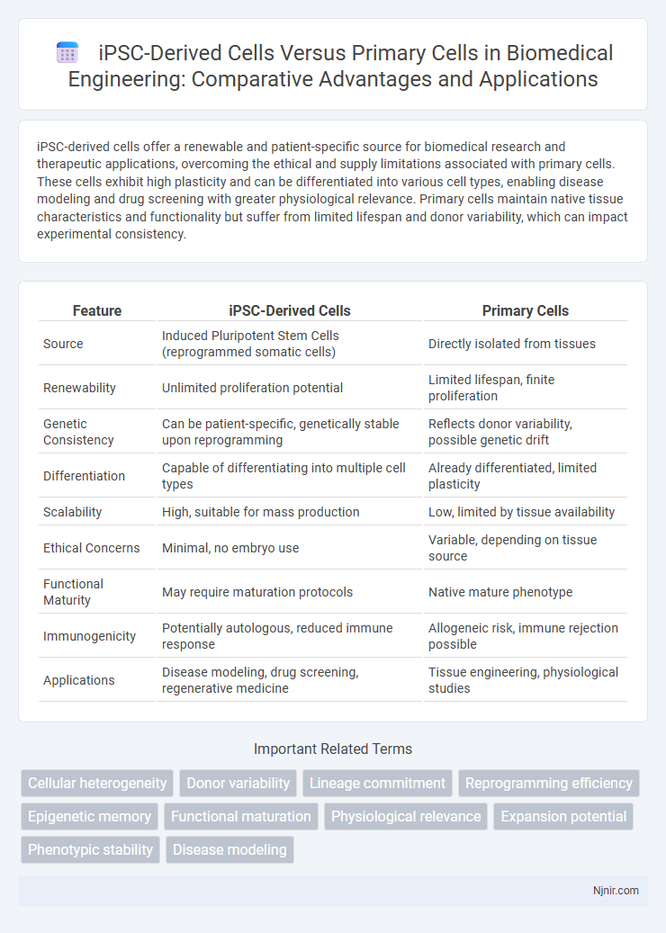 iPSC-Derived Cells Versus Primary Cells in Biomedical Engineering: Comparative Advantages and Applications