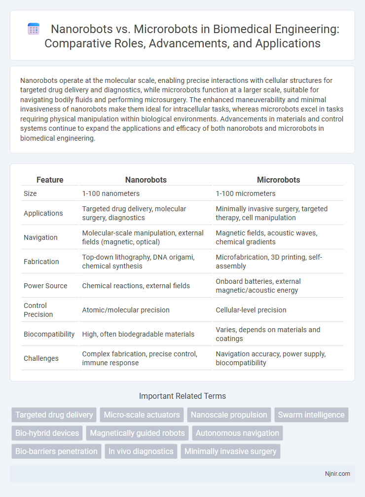 Nanorobots vs. Microrobots in Biomedical Engineering: Comparative Roles, Advancements, and Applications