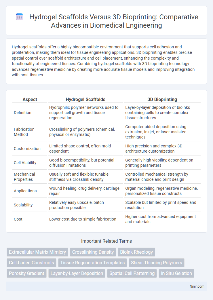 Hydrogel Scaffolds Versus 3D Bioprinting: Comparative Advances in Biomedical Engineering