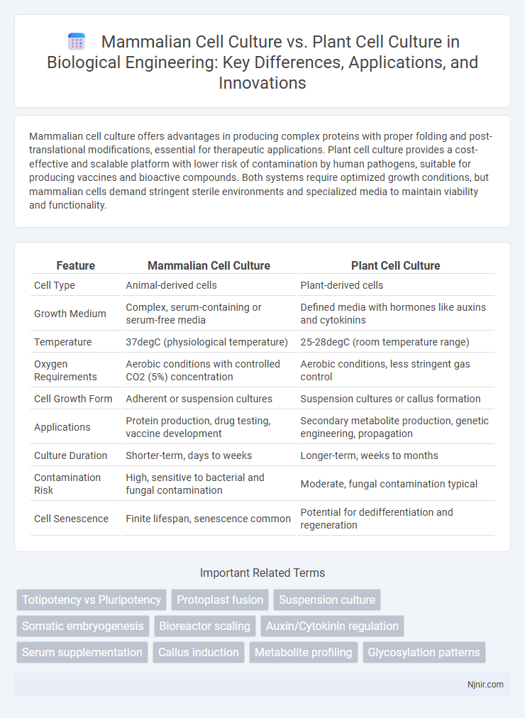 Mammalian Cell Culture vs. Plant Cell Culture in Biological Engineering: Key Differences, Applications, and Innovations