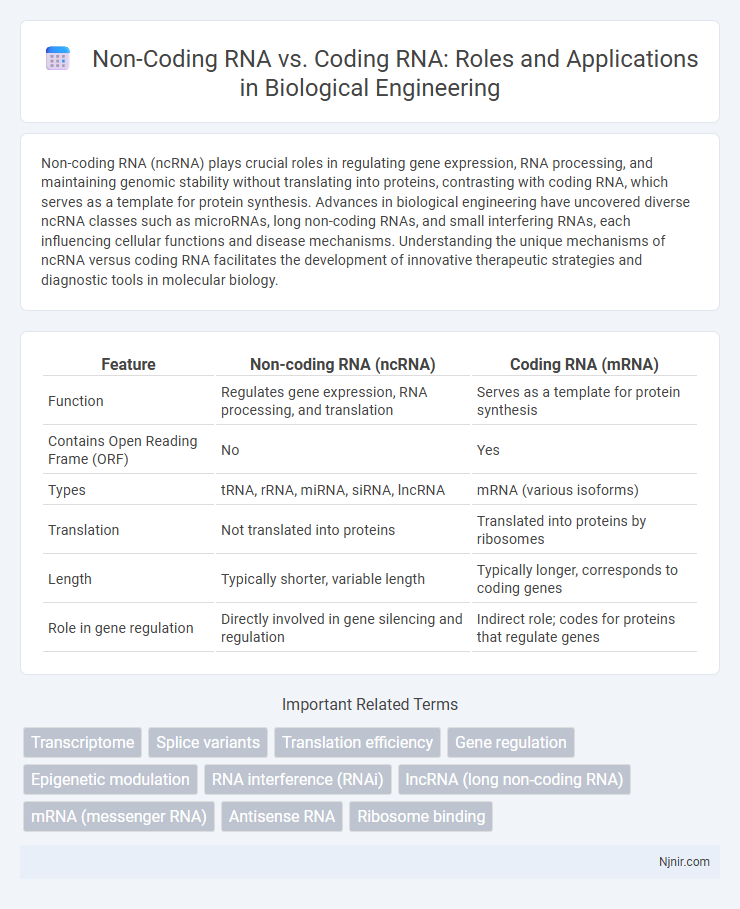 Non-Coding RNA vs. Coding RNA: Roles and Applications in Biological Engineering