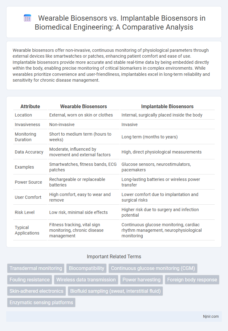 Wearable Biosensors vs. Implantable Biosensors in Biomedical Engineering: A Comparative Analysis